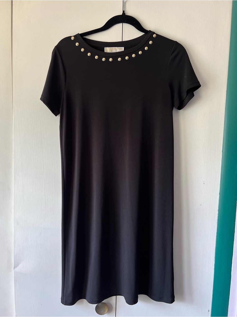 MICHAEL Michael Kors Black Short Sleeve Stud-Neck Mini Dress